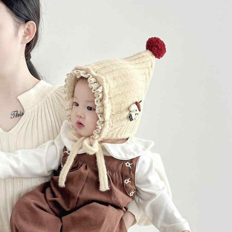 Knit Hat - ベビー帽子 女の子 秋冬 ニット 耳あて帽 厚手 暖か 毛糸 韓国 スタイリッシュ 幼児用 防寒 日常使い