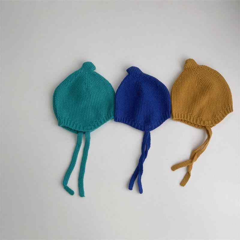 Knit Hat - 秋冬 ベビー 耳あて ニット帽 保暖 紐付き 男女兼用 子供用 暖か 柔らかい 伸縮性 日常使い 室内外 ベーシック 赤ちゃん帽子