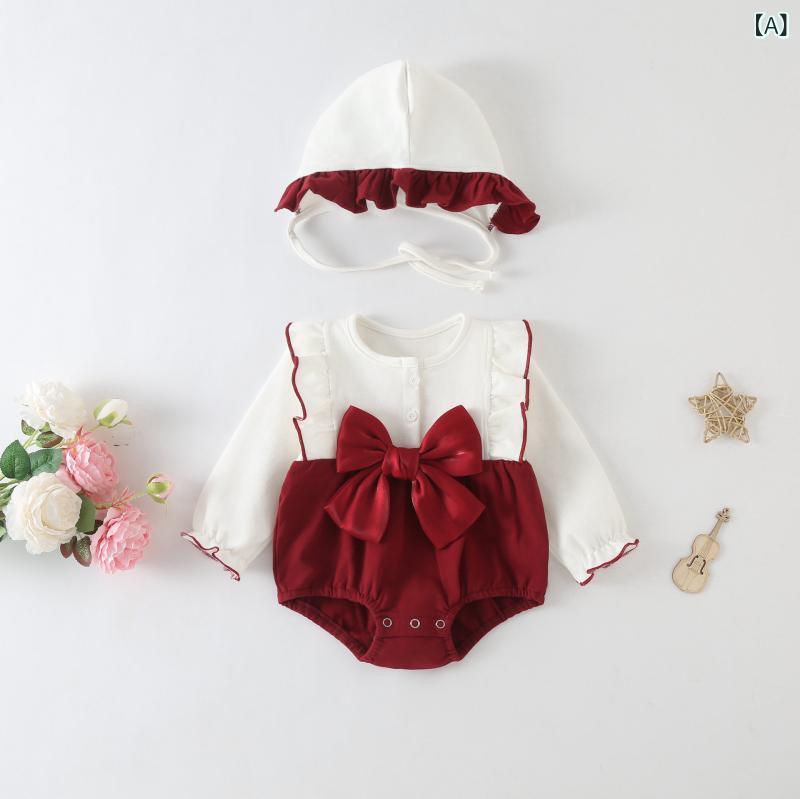 ベビー 連体服 女の子 綿100% 春秋 かわいい プリンセス 満月 百日 一周歳 礼服 ロ...