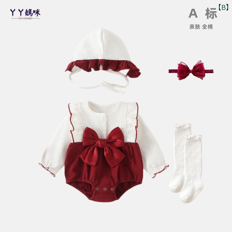 ベビー 連体服 女の子 綿100% 春秋 かわいい プリンセス 満月 百日 一周歳 礼服 ロ...