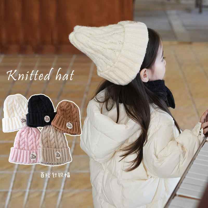 Hats - キッズ ニット帽 秋冬 韓国 アルファベット ツイスト ストライプ 柄 暖か 保暖 毛糸 編み込み 柔らか 子供用 普段使い