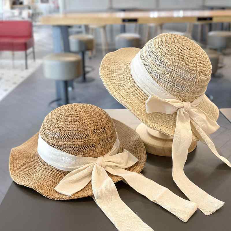 女の子 帽子 夏用 薄手 日よけ バケットハット 麦わら帽子 リボン ビーチ 外出用 ...