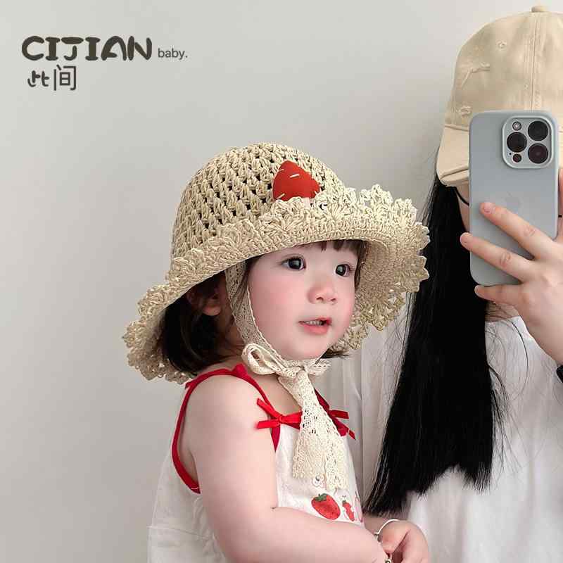 子供 帽子 女の子用 ベビー 夏用 日よけ帽 ビーチ 麦わら帽子 フィッシャーマンハ...