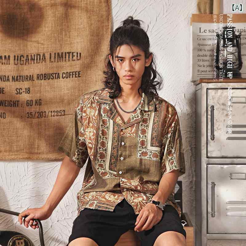 樂天商城 - メンズ 短袖 シャツ レトロ 花柄 ハワイアン 夏 ビーチ リゾート 度假用 麻 トップス 軽量 通気性 吸湿速乾 トロピカル 柄 涼しい 素材