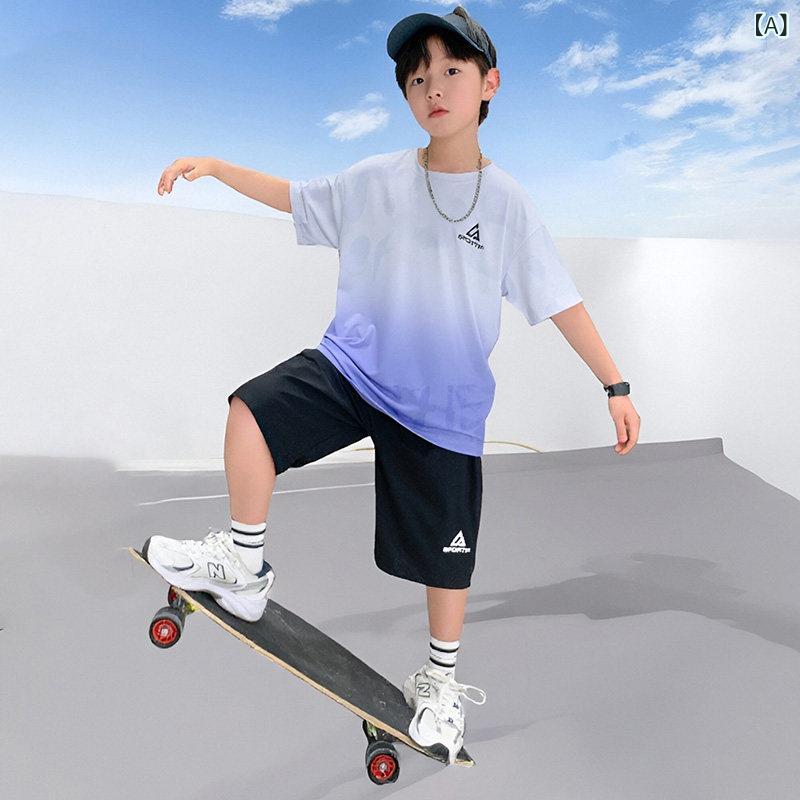 Basketball - 男の子 夏用 速乾 短袖 Tシャツ 短パン 2点セット スポーツウェア 吸湿速乾 軽量 伸縮性 子供服 運動着 通学用 アウトドア