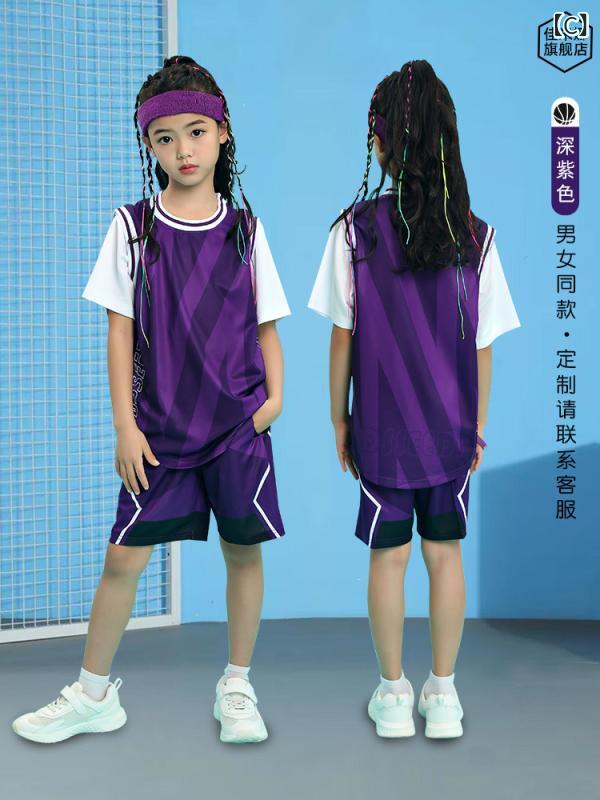 ベネフィメントショップのキッズ 女の子 短袖 バスケットボール ユニフォーム セット フェイクレイヤー Tシャツ 試合 トレーニング ウェア ジャージ トップス スポーツ 吸湿速乾 夏用 軽量 素材｜アングル3