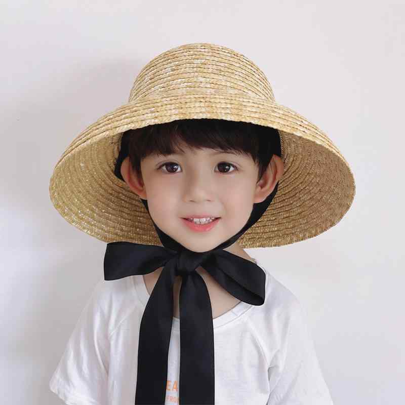 キッズ 麦わら帽子 夏用 日焼け防止 大つば UVカット 顔ガード 通気性 軽量 素材 ...