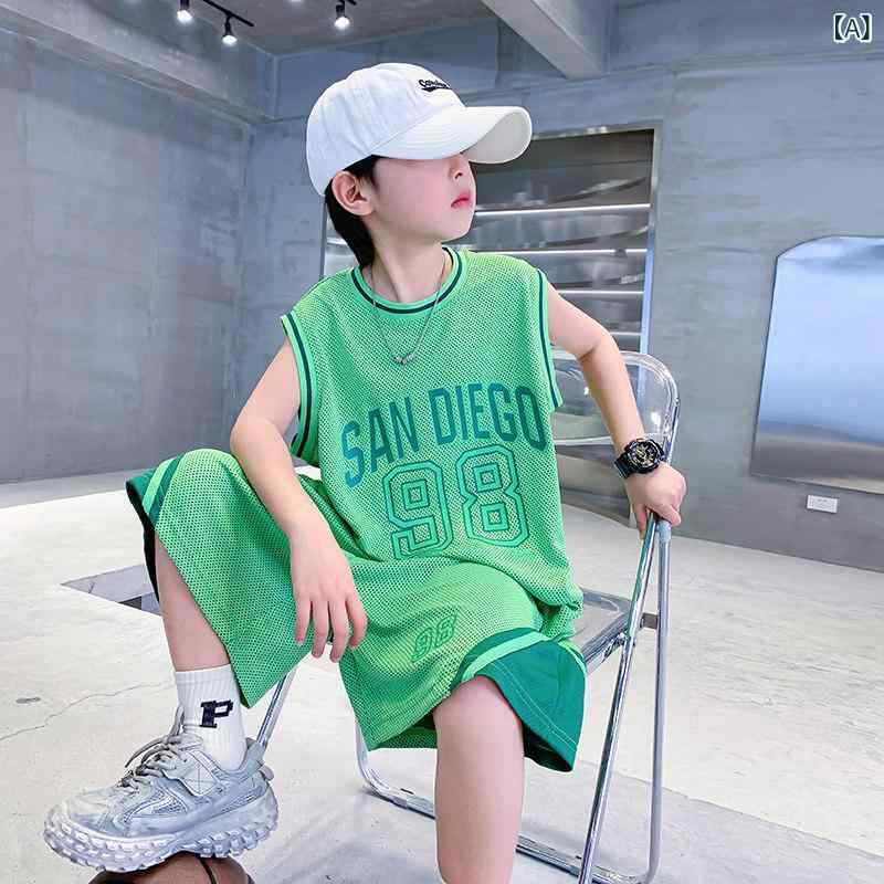 バスケットボール 背心 男の子 夏用 速乾 セット 運動服 ストリート スタイル 吸湿速乾 軽量 通気性 スポーツウェア 子供服