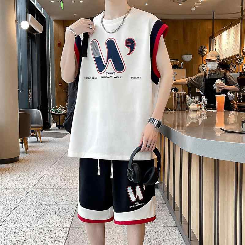 セットアップ トップス ズボン キッズ 男の子 子供用 上下セット ノースリーブ Tシャツ ハーフパンツ スポーツウェア カジュアル 運動着 部屋着 通学用 ゆったり 大きいサイズ 体型カバー 速乾 通気性 柔らかい 綿混素材 無地 スポーティー 吸汗