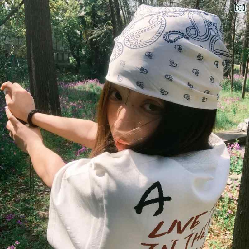 ベネフィメントショップのヘッドスカーフ レディース Y2K スタイル ヒップホップ ストリート ファッション 春夏 薄手 綿 軽量 クール スクエア ヘアバンド カジュアル 普段使い｜アングル3