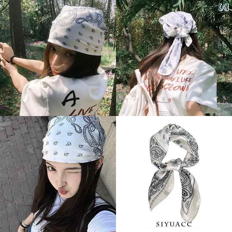 Bandannas - ヘッドスカーフ レディース フラワー柄 レトロ アーティスティック ヘアバンド 音楽フェス かわいい クール ストリートファッション カジュアル 包頭巾 方巾 多機能 ヘアアクセサリー 女性用 普段使い
