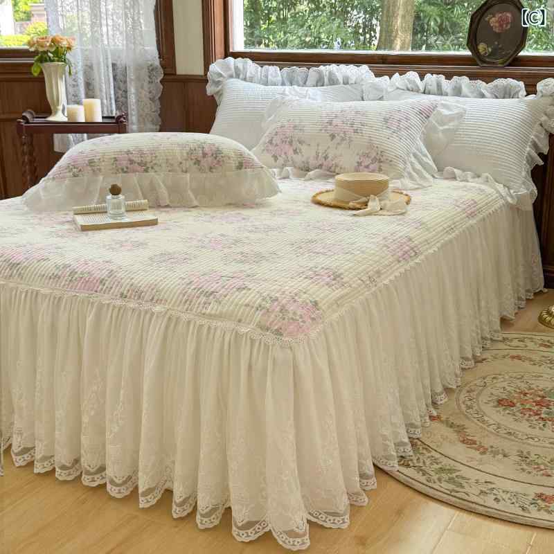 ベッドスカート プリンセス風 小花柄 綿100% レース キルティング シングルサイズ ...