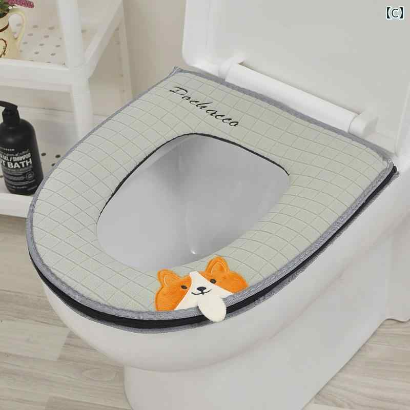 トイレ 便座 カバー 厚手 クッション ジッパー 引き上げ 式 家庭用 柔軟 素材 取り...