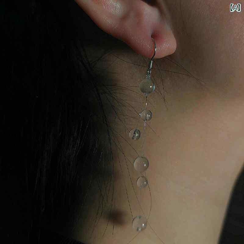 Dine Al - イヤリング 女性用 白水晶 透明糸 タッセル ロング レトロ 高級感 アクセサリー 揺れる クリア ストーン ファッション