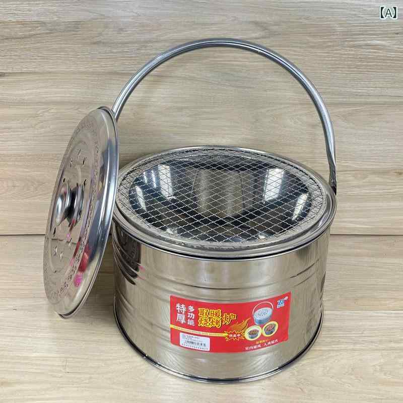 炭火盆 手持ち式 厚手 暖炉 バーベキューグリル 屋外用 家庭用 暖房器具 耐久性 ポータブル 秋冬 木製フレーム