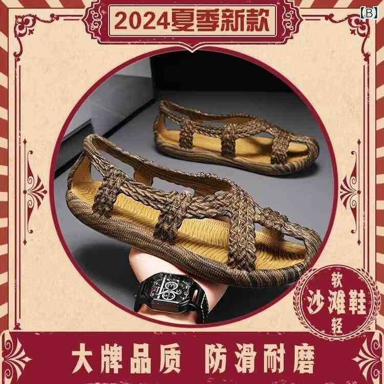 メンズ サンダル ビーチシューズ レトロ 草履風 僧侶スタイル 個性的 ソフトソール...