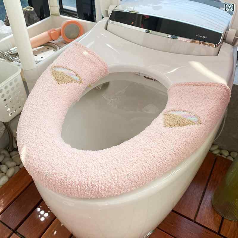 Toilet Mats - 便座カバー 厚手 ふわふわ 毛绒 保温 U型 四角型 O型 対応 果物柄 かわいい トイレ用 柔軟素材 カラフル プリント 保暖セット