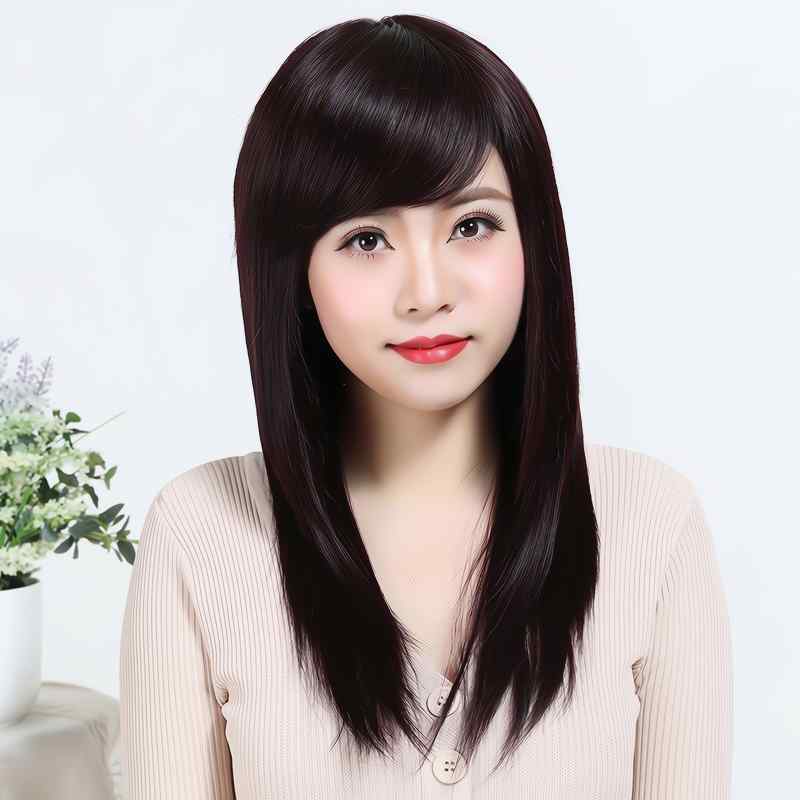 ウィッグ レディース ロング ストレート かつら フルウィッグ 自然 女性用 ミセス用 中高年 ママ向け ミディアム丈 前髪あり ぱっつん 自然な仕上がり 医療用 通気性 軽量 調整可能 装着簡単 ナチュラル 黒髪 茶髪 ブラウン ブラック 普段使い お