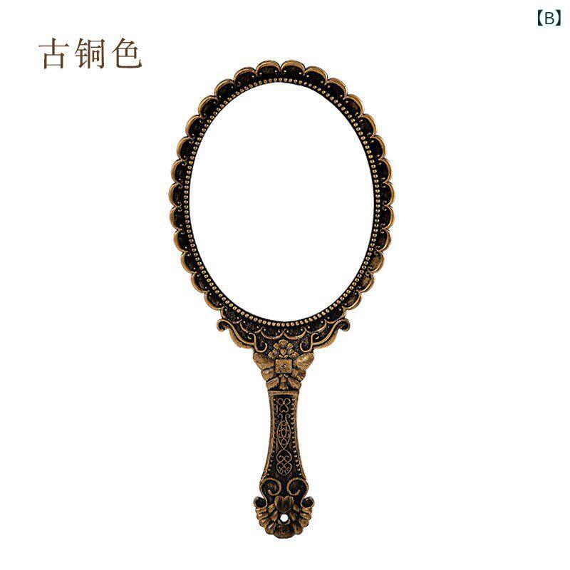 ベネフィメントショップの化粧鏡 手持ち鏡 レトロ風 銅鏡 携帯用 コンパクト メイク用 家庭用 ヴィンテージ ポータブル ミラー ドレッサー｜アングル2