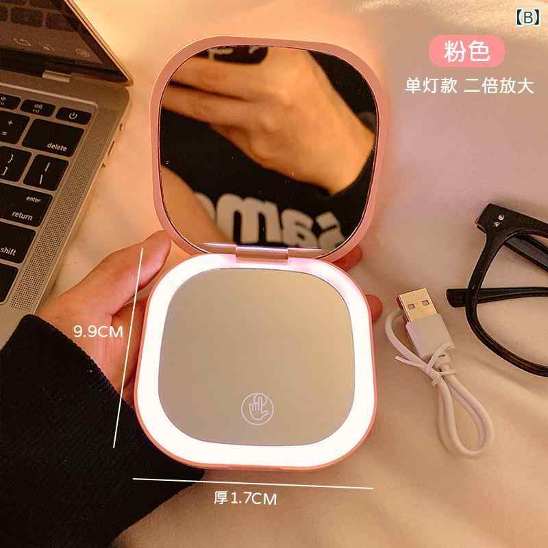 ベネフィメントショップのレディース 折りたたみ LEDライト付き ミニ 化粧鏡 旅行用 補光 手持ち ポータブル 学生用 メイクミラー コンパクト 持ち運び便利｜アングル2