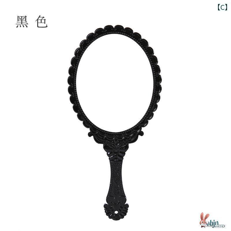 女性用 化粧鏡 フレンチ風 レトロ ハンドル付き ポータブル コンパクト 手持ち 携帯ミラー かわいい 日常使い 軽量 3