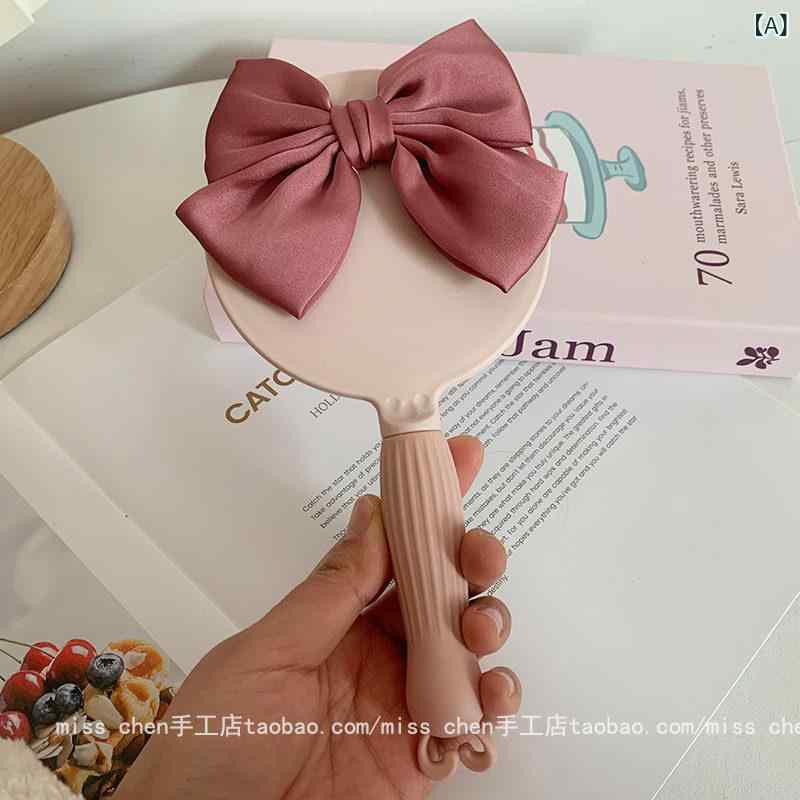 化粧鏡 ハンドル付き 携帯用 リボン プリンセス風 かわいい ポータブル ミラー メイク 美容 学生向け 軽量 コンパクト クリア