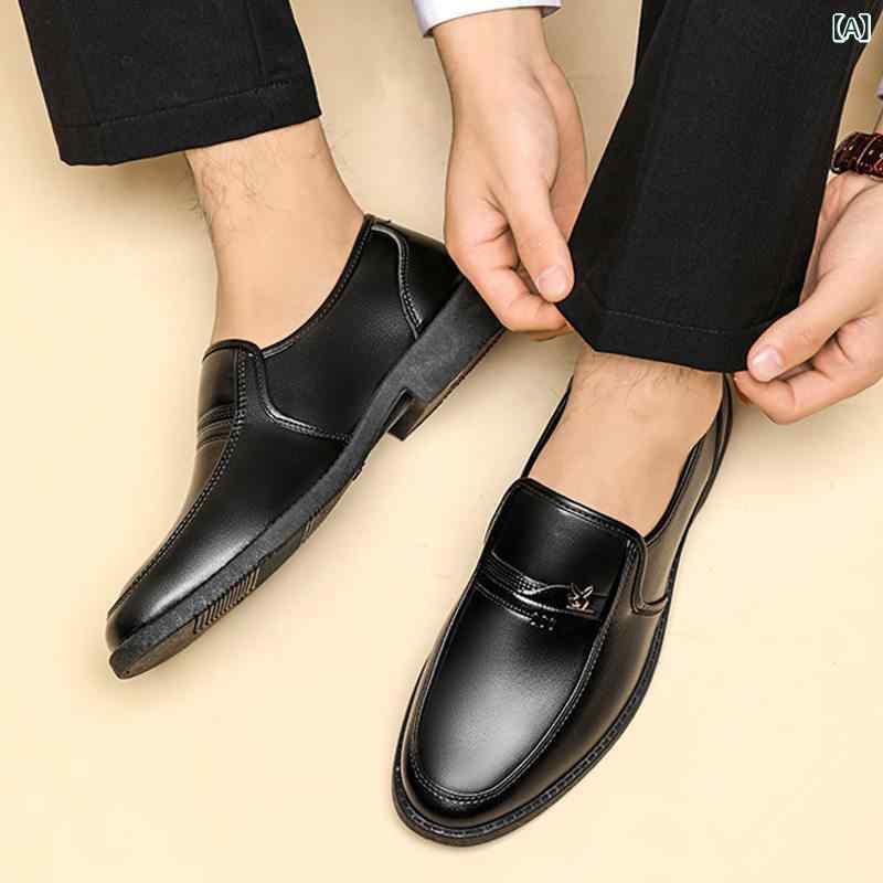 Shoes - 革靴 メンズ ビジネス カジュアル 黒 革 通勤用 フォーマル シューズ 英国風 韓国スタイル 若者 仕事用 快適 耐久性