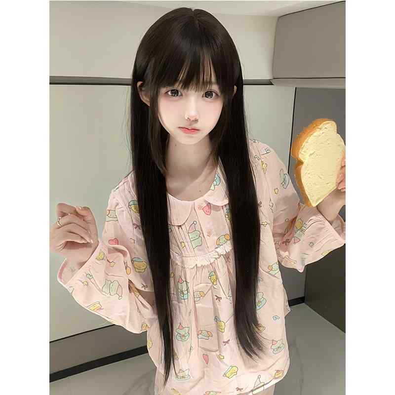 ウィッグ レディース ロング ストレート 80cm 自然 フルウィッグ かつら 耐熱 ロリータ ゴスロリ 制服 コスプレ 地雷系 姫カット ぱっつん 前髪 小顔効果 切り替え ヘアスタイル イメチェン おしゃれ かわいい コスチューム用小物 イベント 文