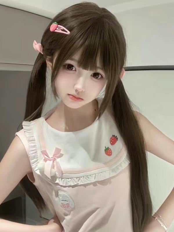 ウィッグ レディース ロング ストレート ポニーテール フルウィッグ ナチュラル 自然 ぱっつん 前髪 冷ブラウン系 ダークブラウン 60cm 髪型 変身 イメチェン 耐熱 コスプレ 仮装 萌え系 甘ロリ ゴスロリ ロリータ ファッション ヘアスタイル