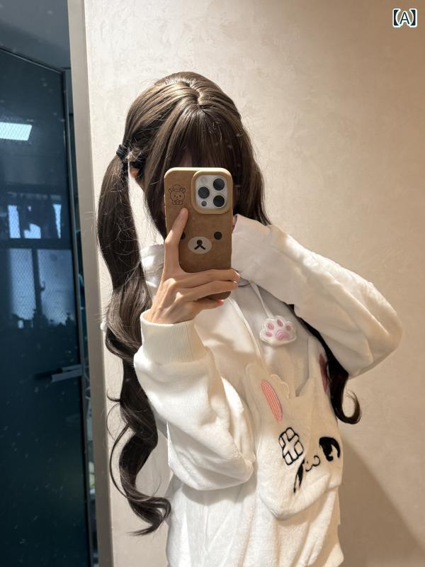 Other - ウィッグ レディース ロリータ ツインテール ロング カールヘア ストレート バング フルヘッド かわいい スイート スタイル ファッション 合成繊維 軽量 83cm