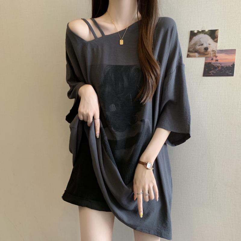 Tシャツ レディース 大きいサイズ ゆったり トップス オフショルダー 半袖 カットソー 体型カバー 着痩せ プラスサイズ ぽっちゃり 二の腕カバー お腹周り ゆるシルエット チュニック丈 カジュアル シンプル おしゃれ フェミニン 大人かわいい 無地
