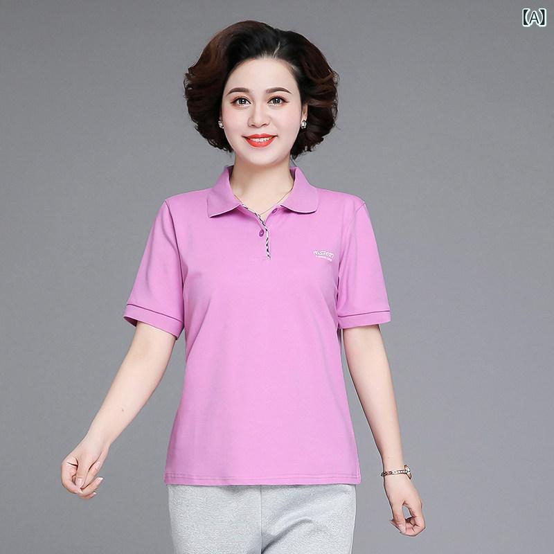 Polo Shirt - ポロシャツ 女性 向け 夏用 短袖 綿100% スポーツ カジュアル トップス 日常使い 快適 軽量 吸湿速乾 柔らかい素材 肌触り良い ママコーデ