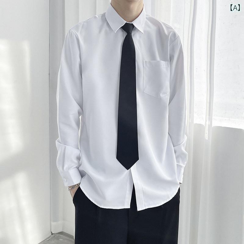 Other - シャツ 男性用 長袖 ゆったり 単色 白 ピンク 青 制服風 通学用 コットン 軽量 吸湿速乾