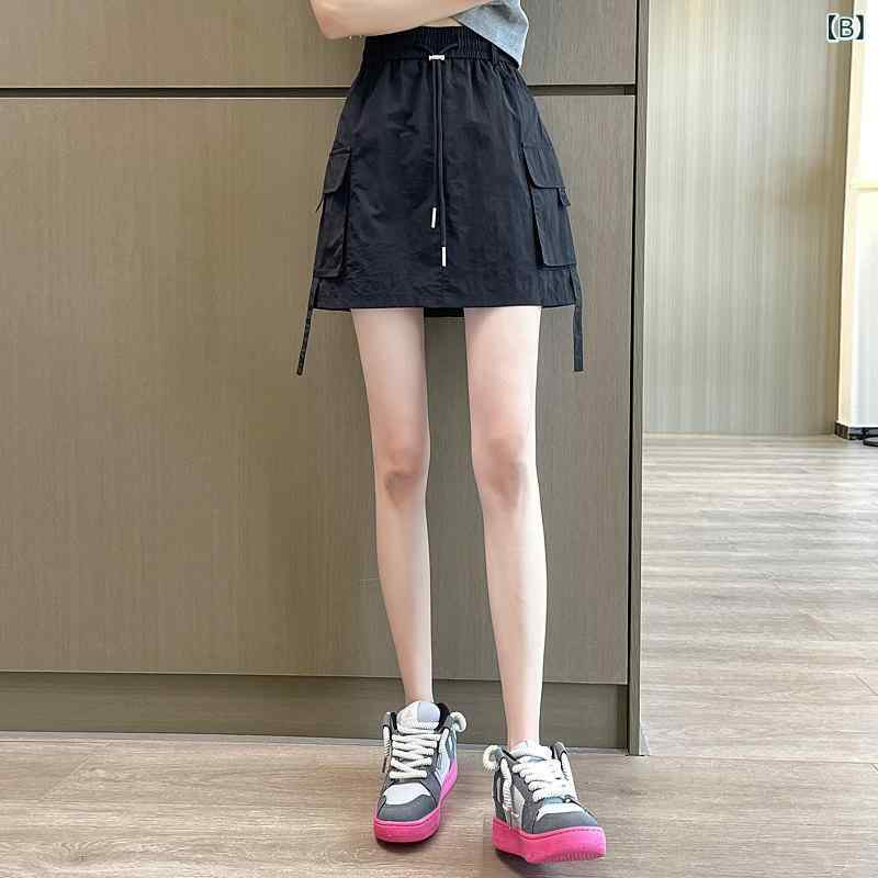 レディース 夏用 ハイウエスト Aライン ミニスカートパンツ 速乾 ワーク風 アメリ...