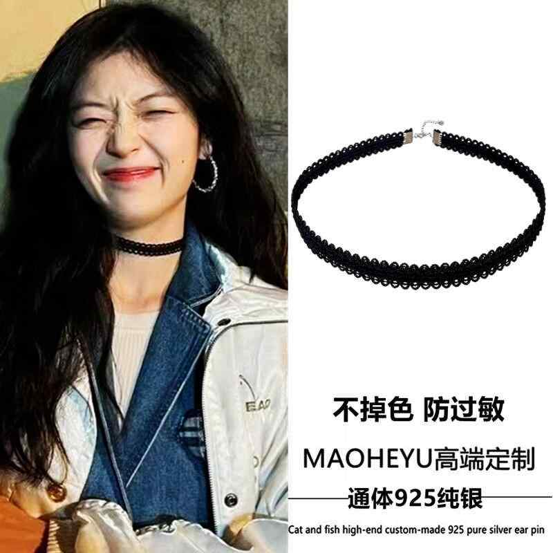 Red Coral - レディース チョーカー ブラック レース シルバー 短め 鎖骨チェーン ネックレス ファッション アクセサリー スタイリッシュ 日常使い エレガント