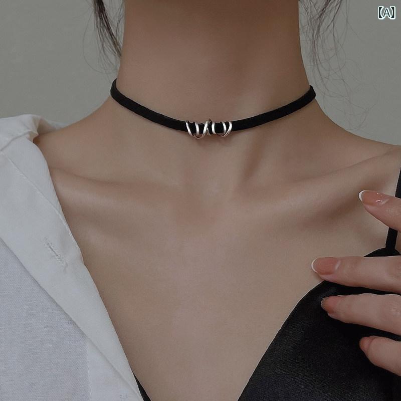 Cubic Zirconia - ネックレス レディース チョーカー 925銀 ブラック 鎖骨チェーン 細身 スタイリッシュ アクセサリー レイヤード コーディネート 日常使い