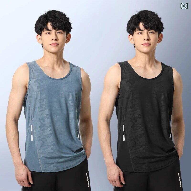 メンズ 夏用 無袖 スポーツ Tシャツ タンクトップ セット 速乾 吸汗 接触冷感 ランニング バスケットボール トレーニングウェア 男性用 フィットネス ウェア 軽量 伸縮性