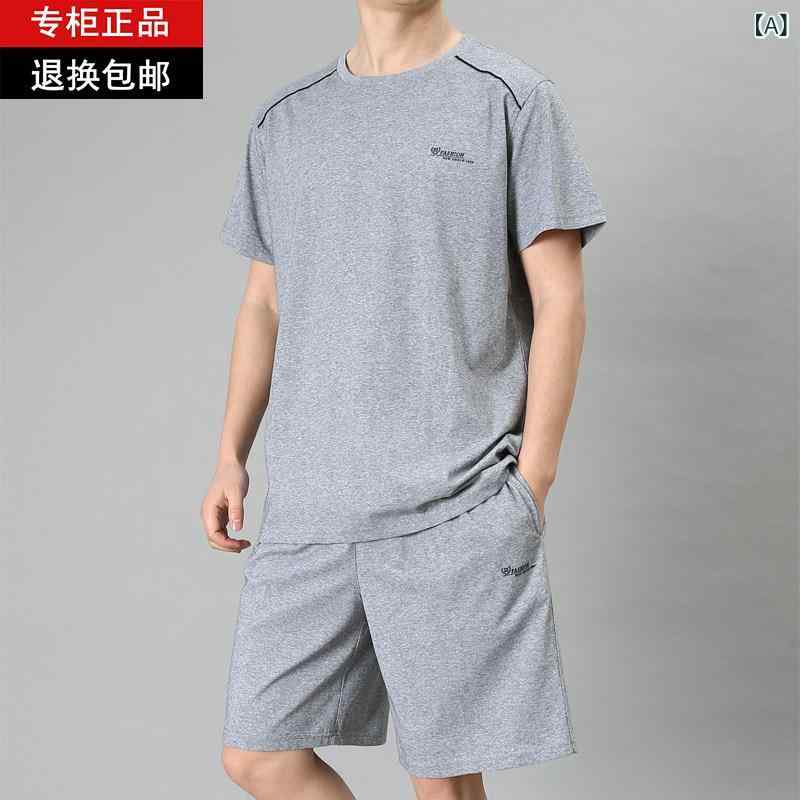 Other - メンズ スポーツ セット ビッグサイズ 中年向け 丸首 短袖 トップス ショートパンツ ランニング フィットネス バスケ ウェア アクティブ アクティブウェア ジム用 伸縮性 吸湿速乾