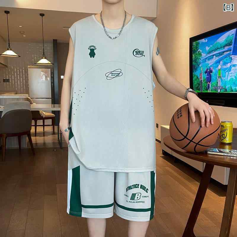 キッズ 男の子 バスケットボール 無袖 Tシャツ セット 接触冷感 速乾 夏用 スポー...