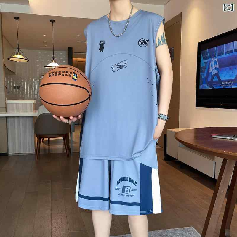 キッズ 男の子 バスケットボール 無袖 Tシャツ セット 接触冷感 速乾 夏用 スポー...