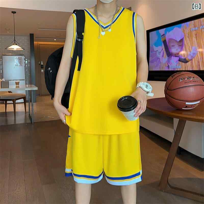 ベネフィメントショップのバスケットボールウェア メンズ 速乾 セット 夏用 大きめサイズ タンクトップ ショーツ フィットネス ランニング 運動 吸湿速乾 軽量 ストレッチ素材 若者向け 学生用 アウトドア アクティブウェア｜アングル2