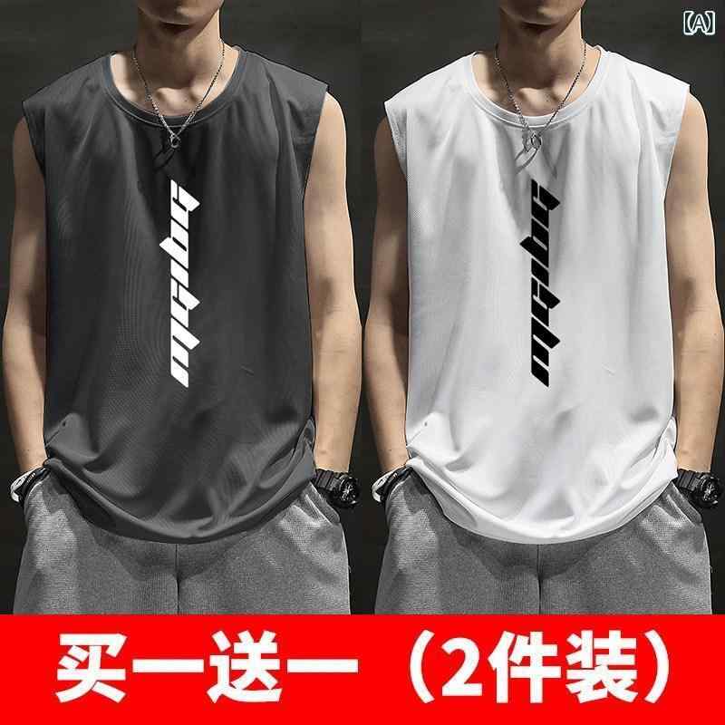 タンクトップ メンズ 夏用 接触冷感 ゆったり ノースリーブ Tシャツ 筋トレ バスケ フィットネスウェア プリント柄 大サイズ 吸湿速乾 軽量 スポーツ トレーニング トップス
