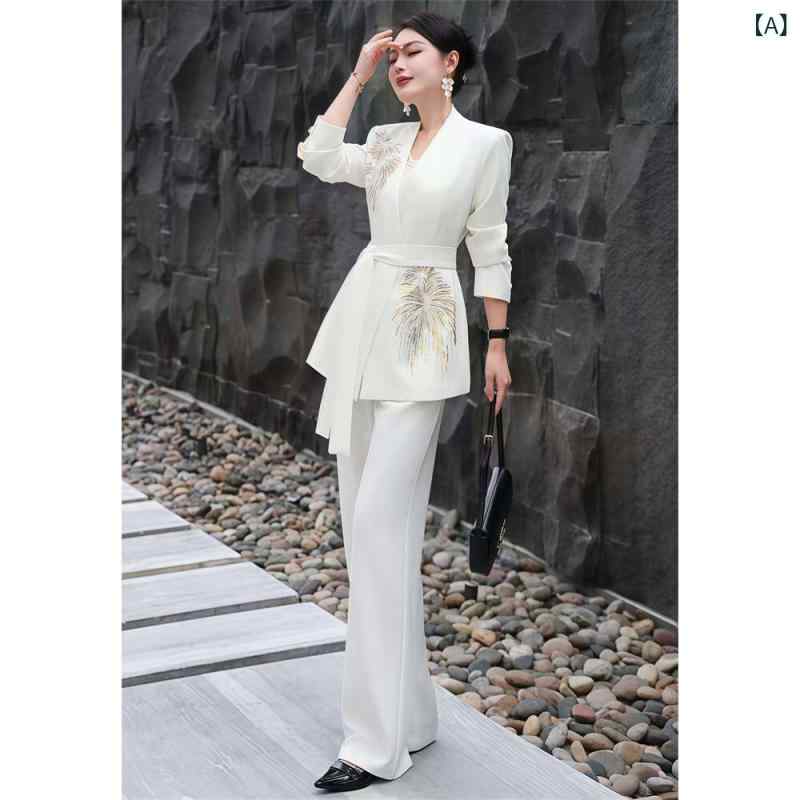 女性用 通勤 高級感 スーツ セット ツーピース ジャケット パンツ ビジネス フォーマル 軽量 ストレッチ 素材 ブラック グレー ネイビー