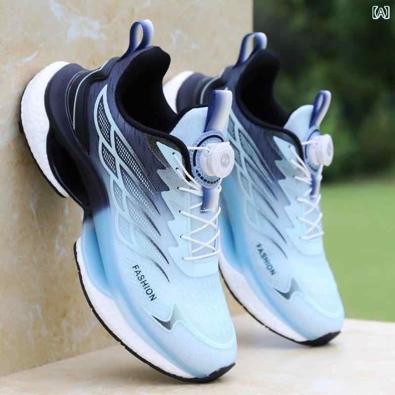 メンズ 春 ランニングシューズ 衝撃吸収 回転式ボタン クッション性 軽量 スニーカー スポーツ ジョギング ランニング アウトドア