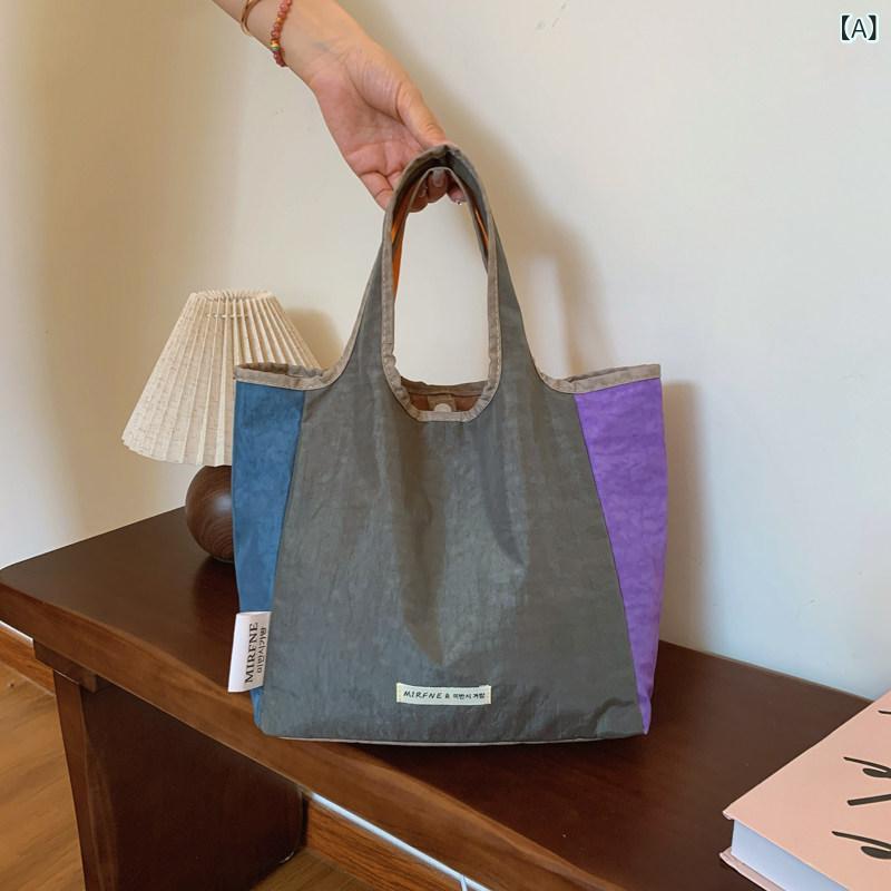 Shopping Bags, Ecology Bags - トートバッグ キャンバス素材 軽量 大容量 通勤用 ショッピングバッグ 弁当入れ 収納機能 切り替え エコフレンドリー 手提式 休闲カジュアル 普段使い 耐久性 ポータブル 環境配慮 持ち運びやすい シンプルスタイル