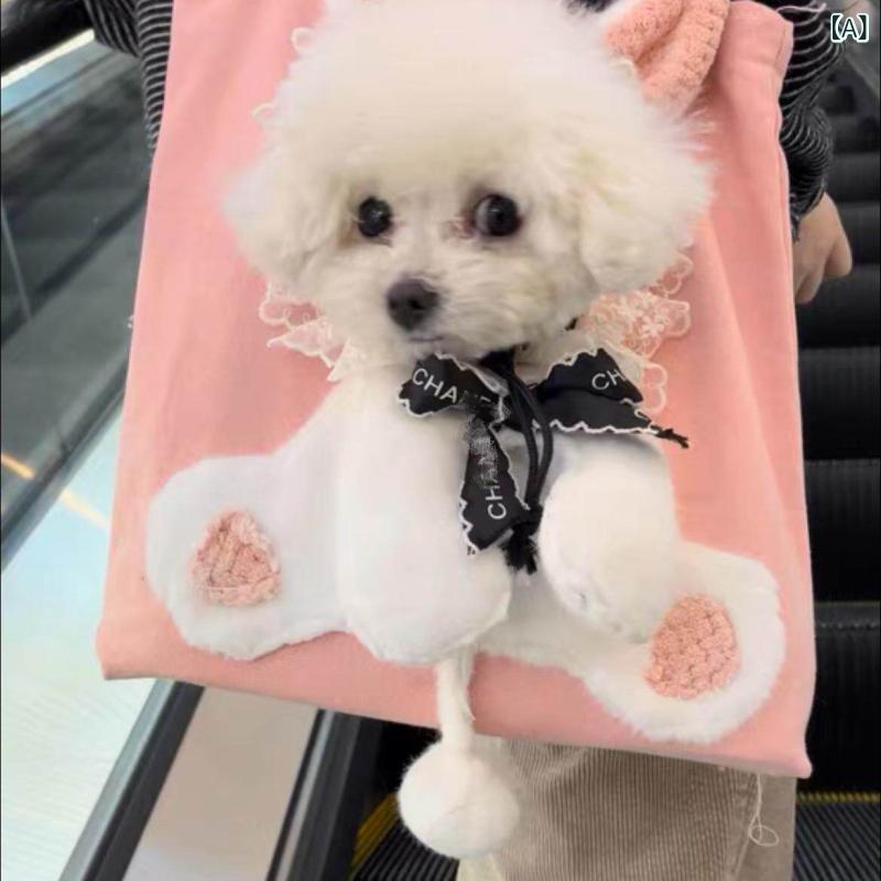 Carry Bags - ペットキャリー 小型犬 猫 用 綿 キャンバス 硬底 頭出し レース 飾り ウサギ パンダ 柄 外出 バッグ 軽量 普段使い