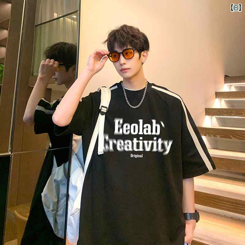 レディース トップス アメリカン レトロ 半袖 Tシャツ 男性用 夏 薄手 ストライプ ...