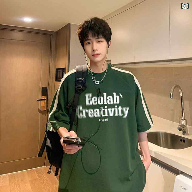レディース トップス アメリカン レトロ 半袖 Tシャツ 男性用 夏 薄手 ストライプ ...