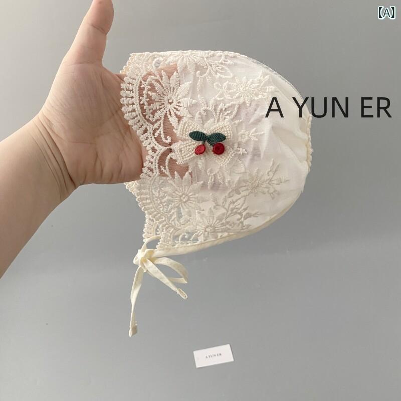 ベビー帽子 女の子 新生児 春夏 薄手 韓国 レース 頭頂部保護 プリンセス 宮廷風 かわいい 軽量 綿素材 柔らかい 日常使い