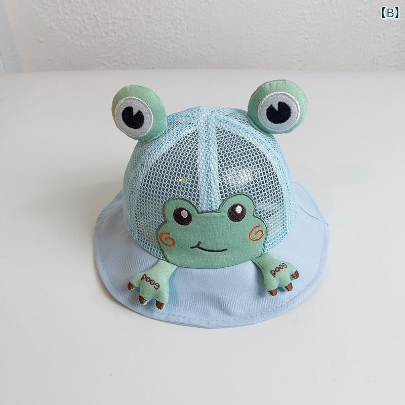 ベネフィメントショップのベビー 赤ちゃん 帽子 フィッシャーマンズ ハット 夏用 メッシュ 通気性 吸湿速乾 UVカット 防紫外線 遮陽 日よけ かわいい カエル柄 幼児 男女用 軽量 快適 アウトドア｜アングル2